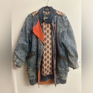 Vintage 80s/90s Current Seen Denim Jacket with Patterned Lining & Hood